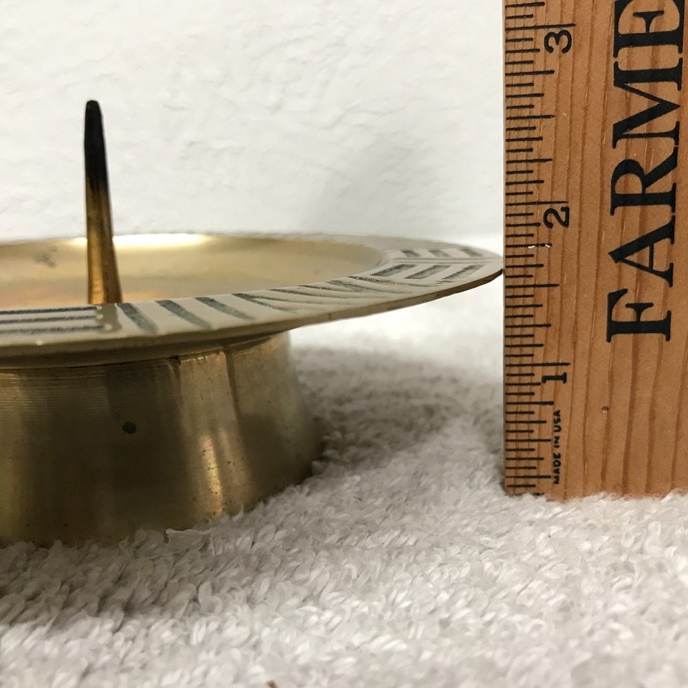 Vintage Korean Brass Pricket Candle Holder Brutalist Etched Tribal‎ Spike Stand - Picture 8 of 8